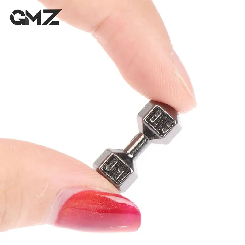 2Pcs Mini Dumbbells 1/12 Dollhouse Miniature Barbell Dumbbells Fitness Gym Model Toys Weights Lifting Equipment