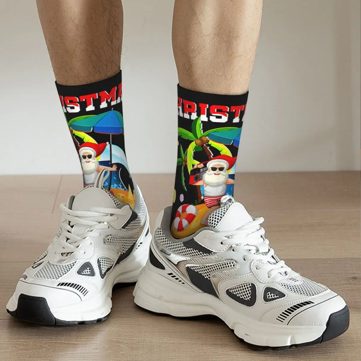 Chaussettes de compression imprimées sans couture pour hommes, motif heureux, chaussettes en élan drôles, super hip hop, Harajuku, Noël en juillet, garçons, équipage