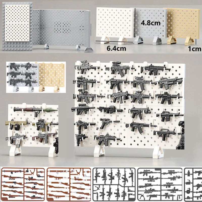 مجموعة جدران تخزين سلاح السلاح العسكري لبنات البناء بأرقام SWAT رفوف لطراز مدفع الأسلحة ملحقات ألعاب الطوب MOC هدية للأولاد