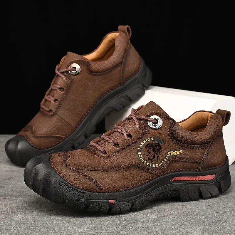 Fashion Outdoor Men's Shoes Casual Hiking Shoes Men Genuine Leather Travel Climbing Camping Footwear Brand Comfortable Sneakers