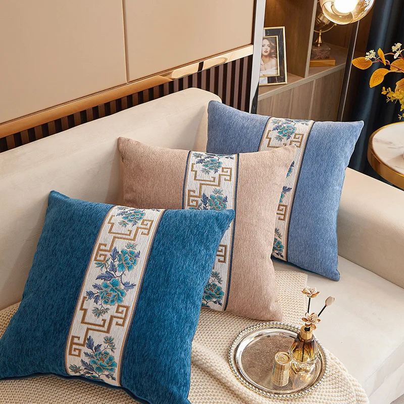 45x45cm Vintage Chenille Embroidery Chinese Style Pillow Cover Office Sofa Car Cushion Cover Living Room Decoration Pillow Case