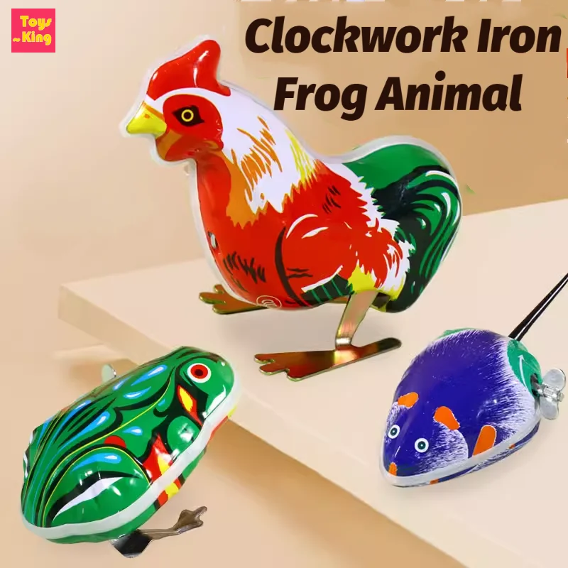 3PC Frog Wind Up Toys Retro Jumping Rabbit Rooster Clockwork Chain Iron Mouse Kids Toy Walking Animal Baby Educational Gift