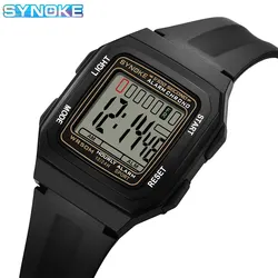 SYNOKE Men Rectangular Sports Electronic Watch Waterproof Night Light Large Screen Alarm Clock Trend Retro Style Classics