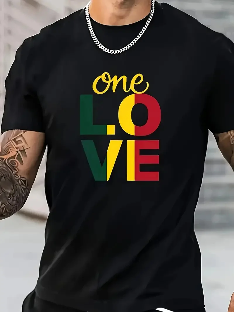 Camiseta con patrón de letras One Love para hombre, camiseta de manga corta, camisa deportiva de verano, moda de ocio, Fitness, correr, conjunto de