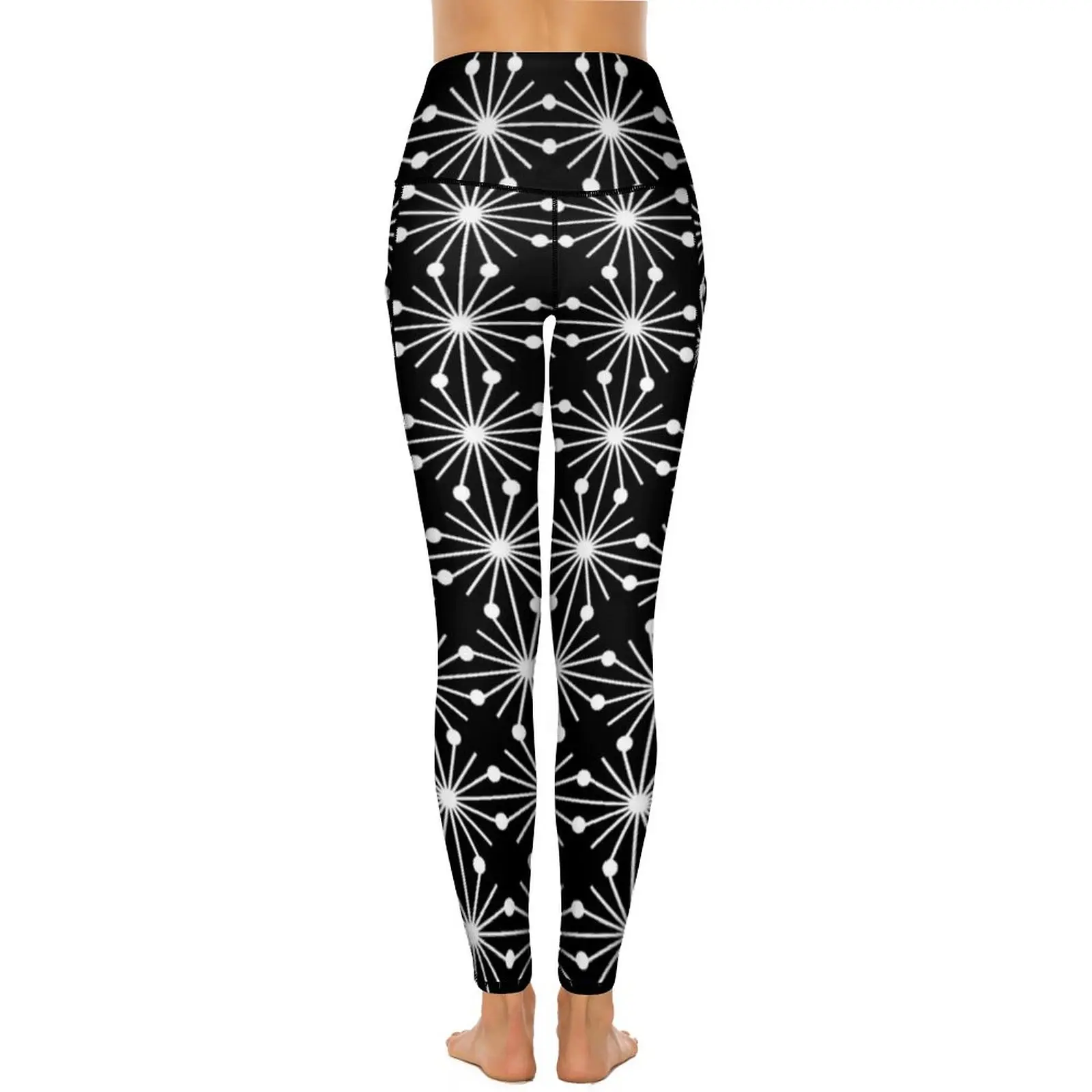 Calças de cintura alta para senhora, preto e branco, leggings geometria abstrata, calças justas sexy, leggins elásticas de treino gráfico