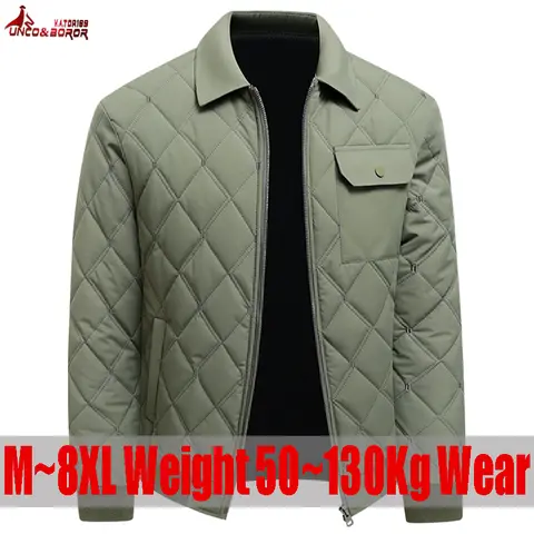 Plus size 7XL 8XL Autumn Winter Bomber Jacket Men Windbreaker Diamond Pattern Casual Motorcycle Lapel Coats Parkas Men Clothing