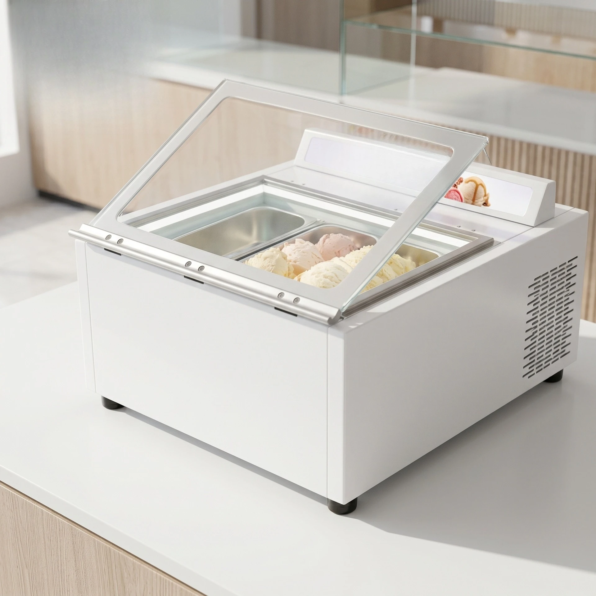 Ice cream display cabinet defogging commercial glass door ice cream cabinet refrigeration and fresh small freezer stall