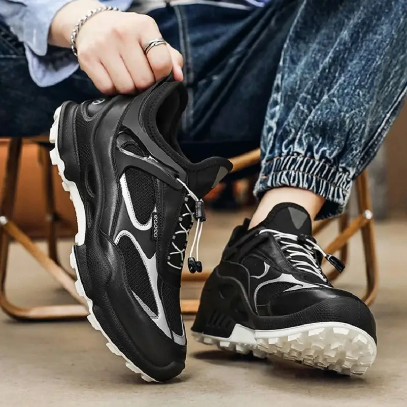 

Мужская спортивная обувь, первый слой воловьей кожи, дышащая сетчатая ткань, кроссовки для бега и пешего туризма, поддержка свода стопы