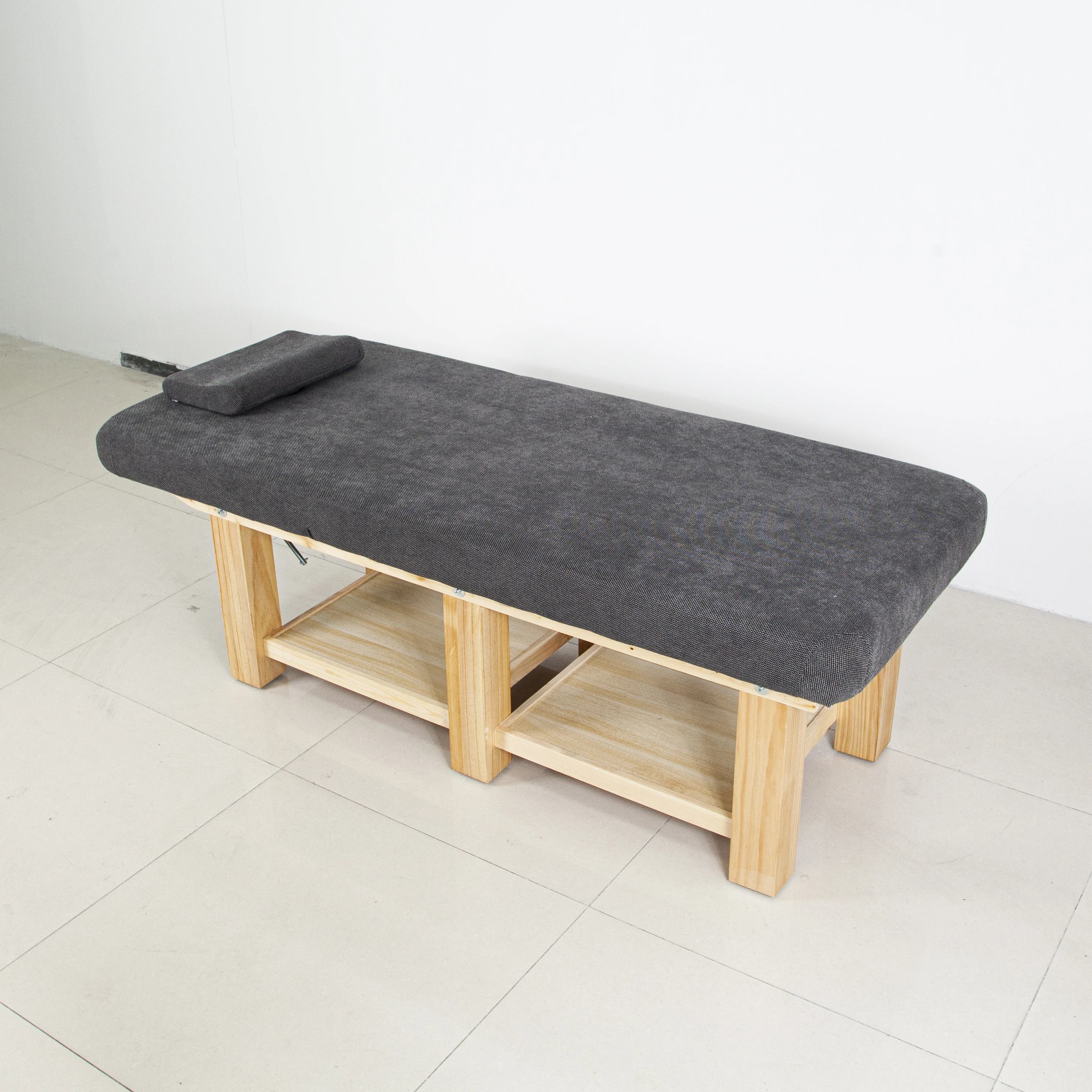 Wooden Massage Bed, Pine Wood 12cm Thick Sponge Facial Bed, 10cm Leg Diameter Adjustable Beauty Couch Spa Massage Table