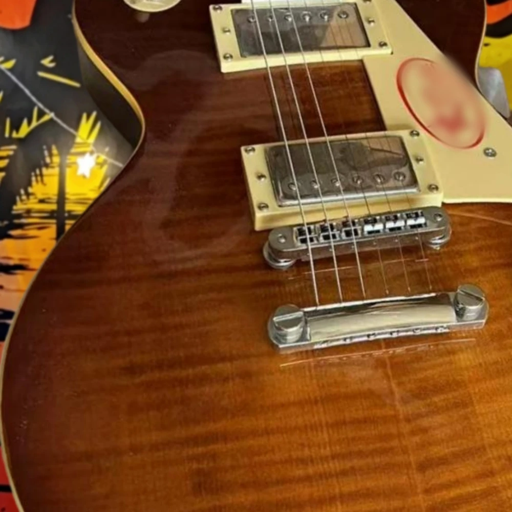 

Brown Smoked LPQWQ Electric Guitar HH Pickups Flame Maple Veneer STand Popular Novice TOM Bridge
