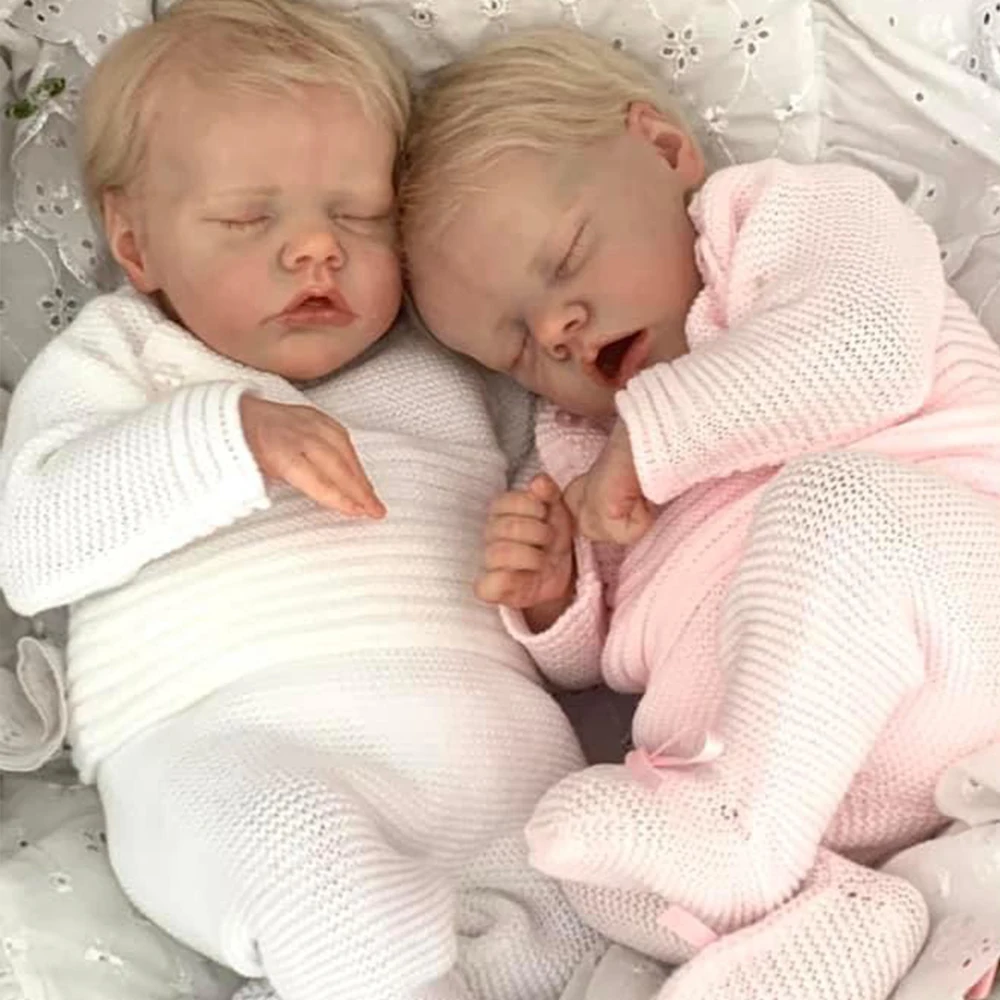 48CM Reborn Baby Doll Twin A Twin B Full Silicone Vinyl Boy Girl Doll Finished 3D Painted Skin Veins Art Collection Doll Gift