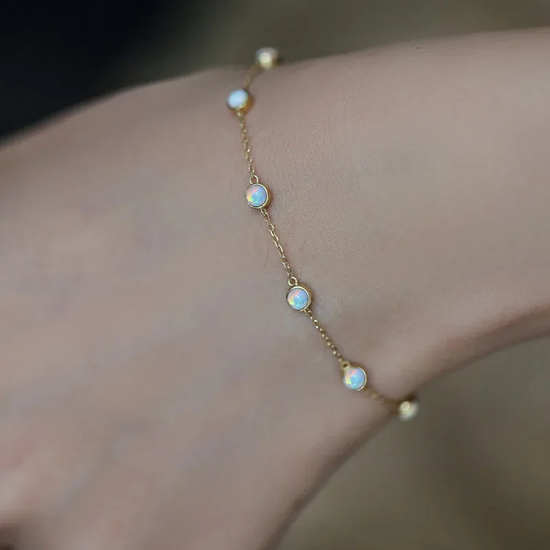 SOFTPIG Real 925 Sterling Silver Round Opal 18K Gold Chain Bracelet For Fashion Women Party Trendy Fine Jewelry Exquisite Gift