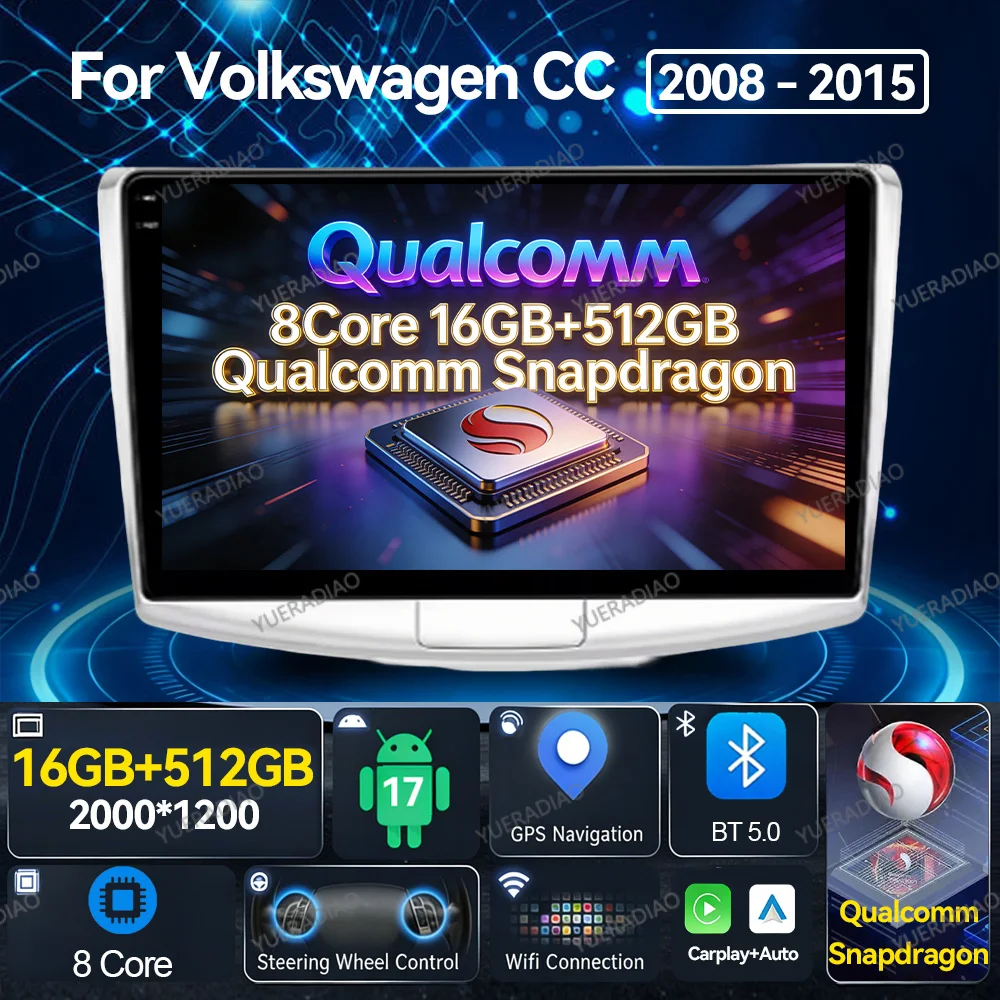 Android 17 Car Radio For Volkswagen VW Passat B6 B7 CC 2007 - 2015 Qualcomm Multimedia Viedo Player Carpaly Auto Head Unit WIFI