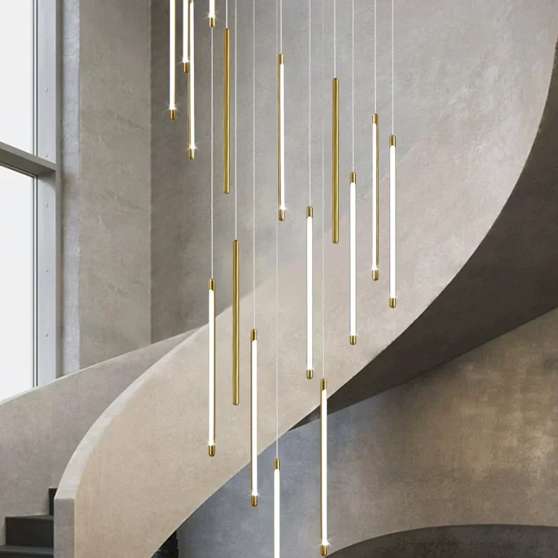 

luxury gold hanging chandleiers light pendant led dimmable spiral lighting indoo large vintage copper staircase lamp living room