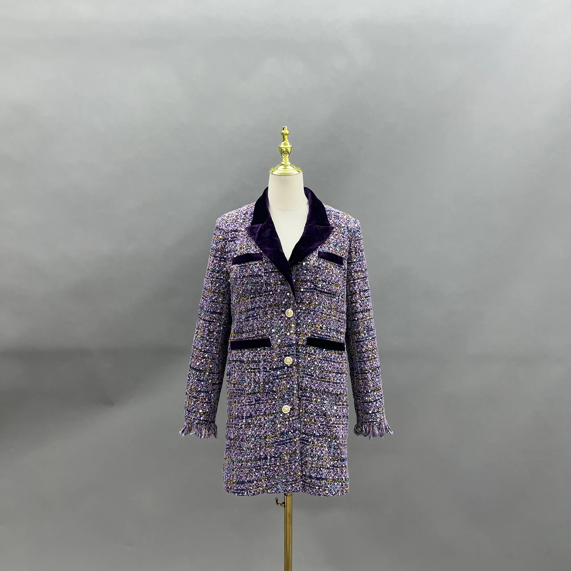 2024 Tweed Coat Autumn Winter Mid Length Jacket Women French Style Jacket