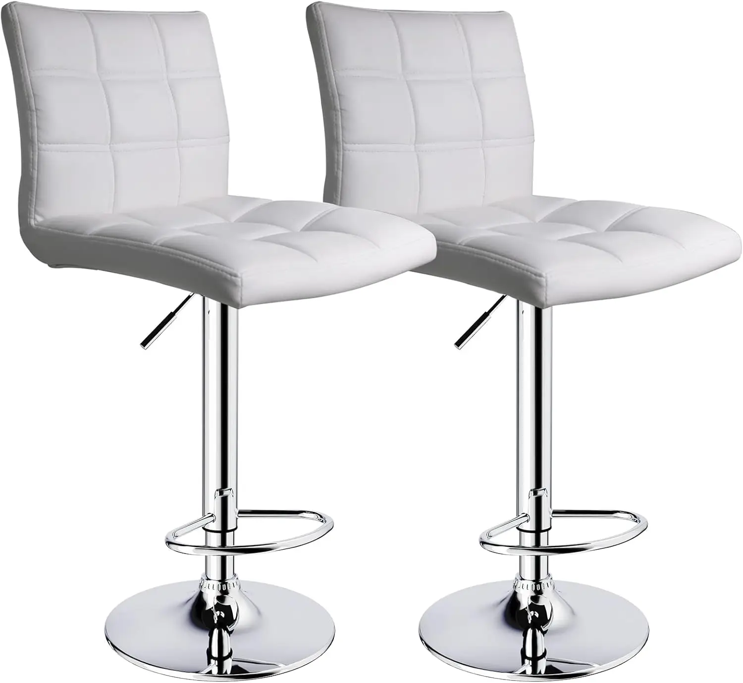 

PU Leather Adjustable Bar Stools with Back, Set of 2, Counter Height Swivel Stool, Barstools for Kitchen Counter (White)