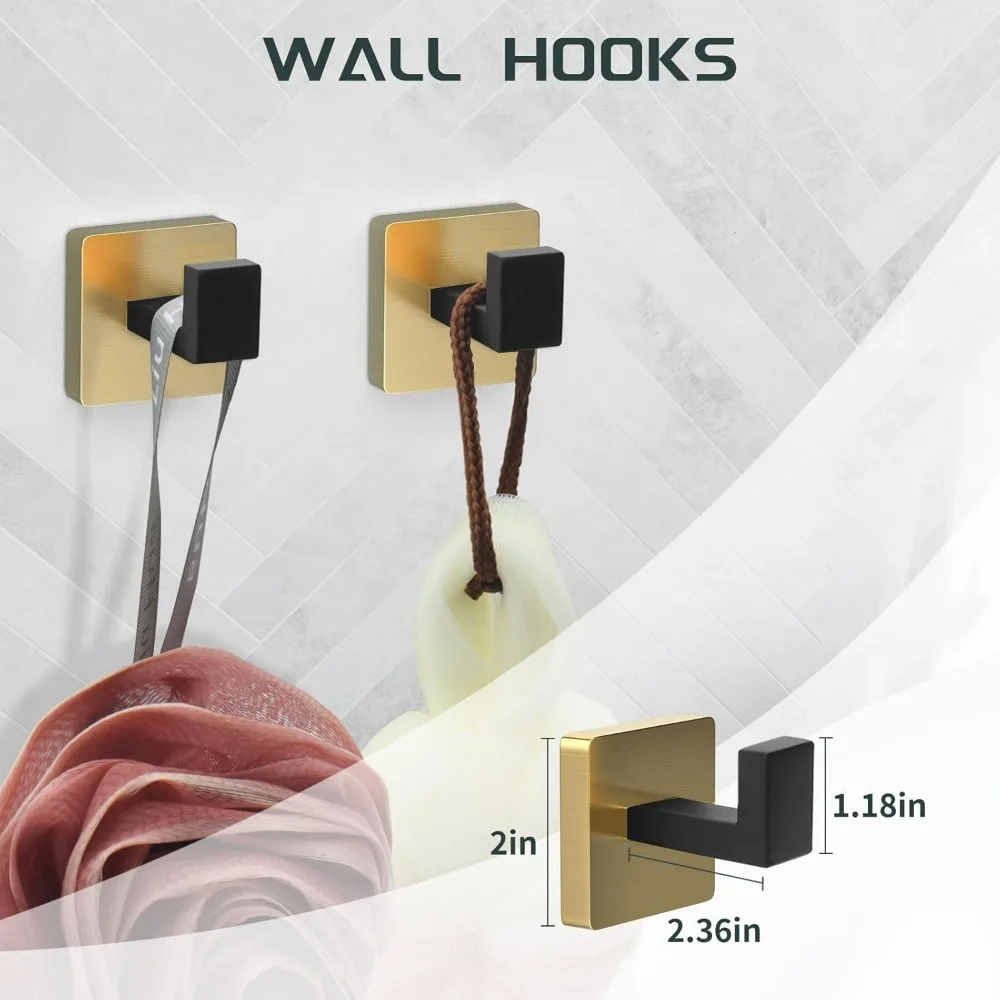 Luxury Black and Gold Bathroom Accessory Set - 7-Piece Towel Bar, Rack, Holder, and More