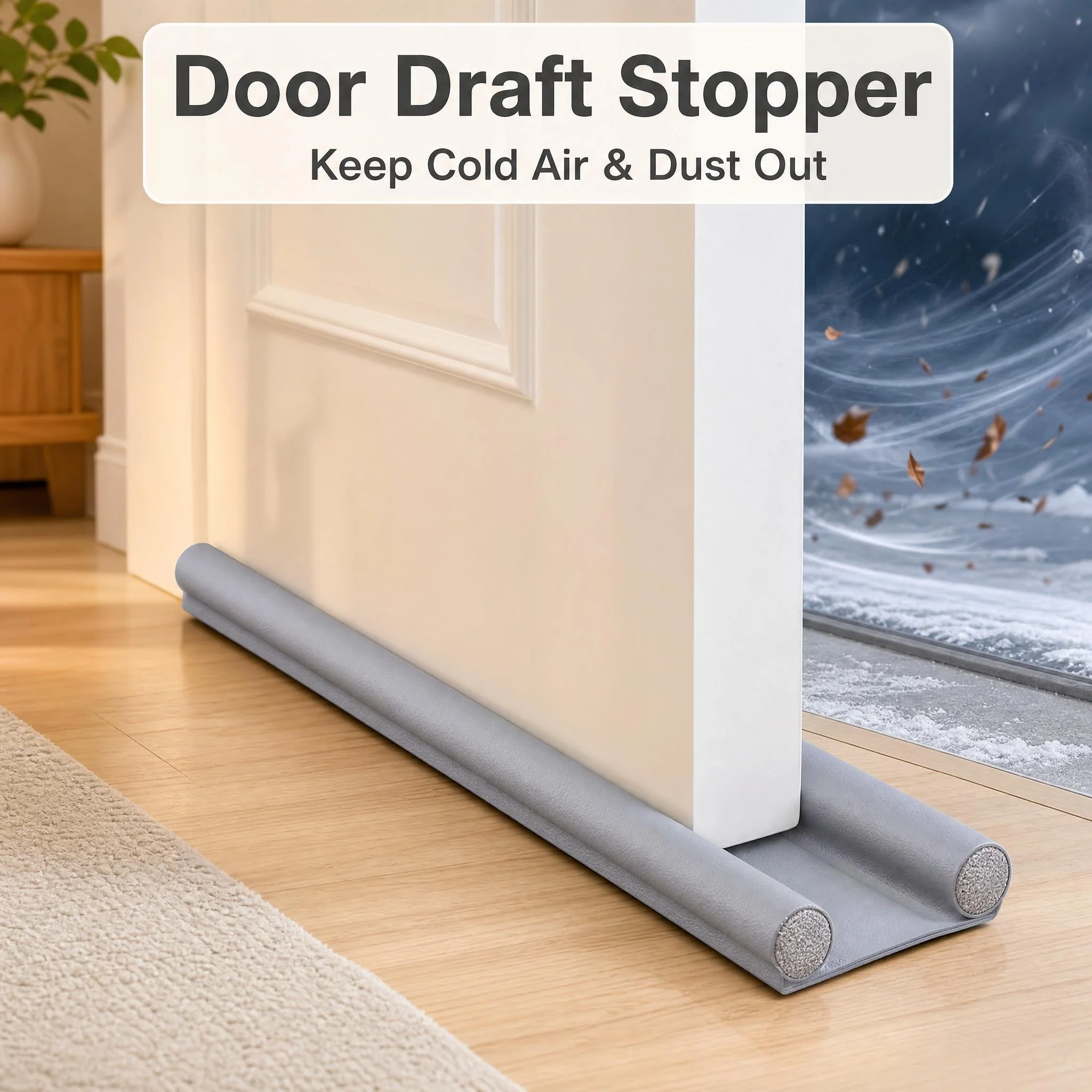 Under Door Draft Stopper Double Sided Door Bottom Seal Strip 96cm Cuttable Windproof Soundproof Dust Insect Blocker Door Gap Weather Stripping Energy Saving Home Door Sealer