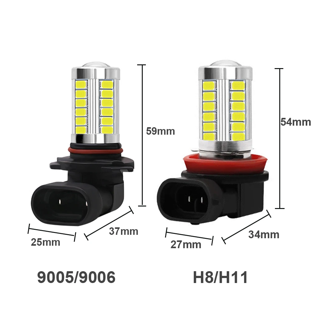 2pcs H11 LED HB4 9006 HB3 9005 Car LED H10 H8 H16 fog Light Bulb H9 5630SMD 600LM 12V Auto Driving Running Lamp White 6000K