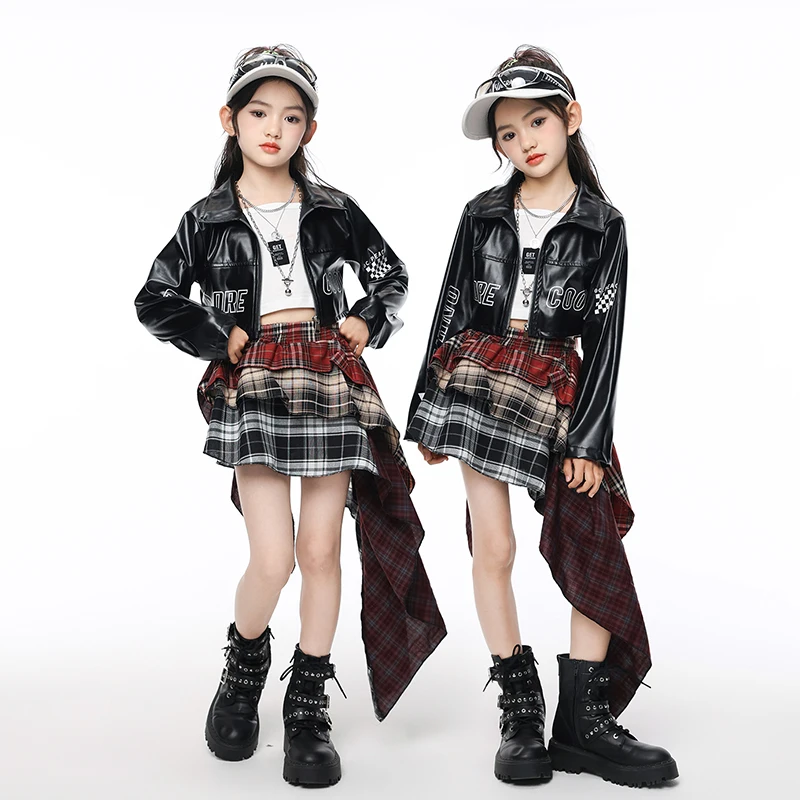الأولاد الهيب هوب البلوز بولي Leather سترة جلدية السراويل البضائع الفتيات K-pop الشارع الرقص الملابس مجموعات أطفال الأطفال المراهقين أزياء الموضة