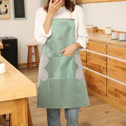 Waterproof Sleeveless Kitchen Apron Striped Chef Apron with Pockets Adjustable Hand Wiping Apron Home Cooking Cleaning Tool