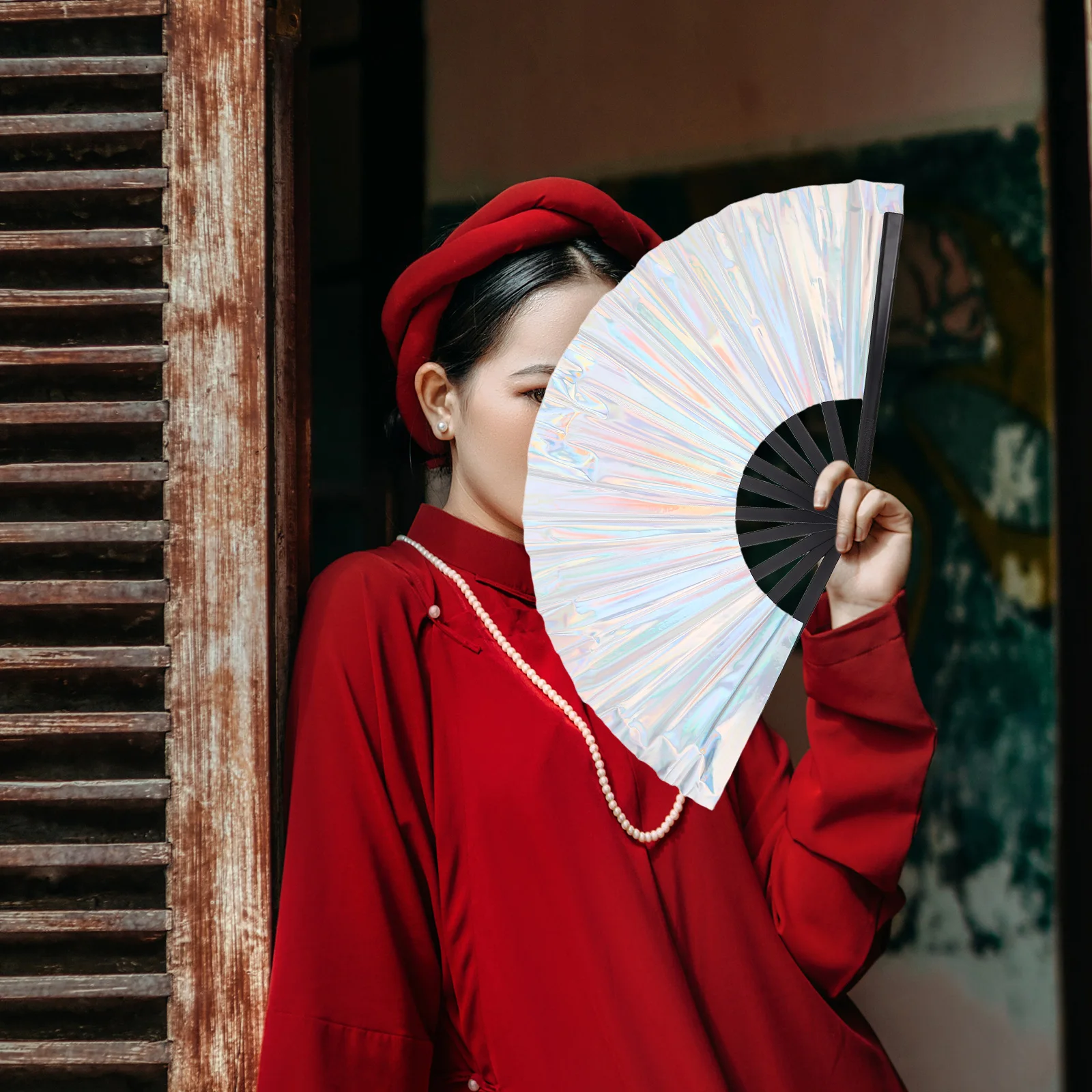 

Tai Chi Holographic Folding Handheld Disco Rave Party Craft Chinese Women Fans Folding Fans For Women Yoga Fitness Small