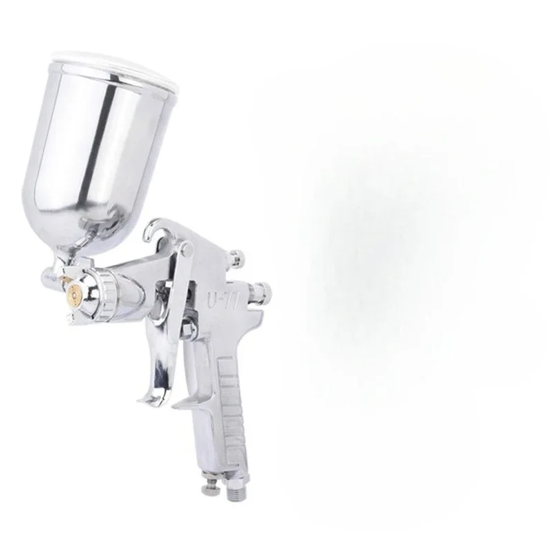 Pneumatic paint spraying tool 71 topcoat upper and lower pot 77 bottom
