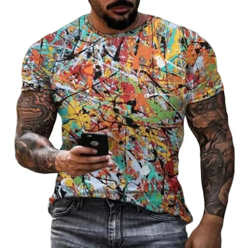 Mosaic Do Old Art Graffiti Four Seasons Print Men And Women Taste Retro Hip Hop Personality Round Neck Short Sleeve T-Shirts Top