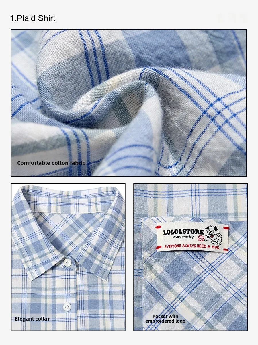 

LOLOL Vintage Long Sve Plaid Cotton irt Jaet Women Casual Loose Versatile Top Summer Comfortable Breathable Button up