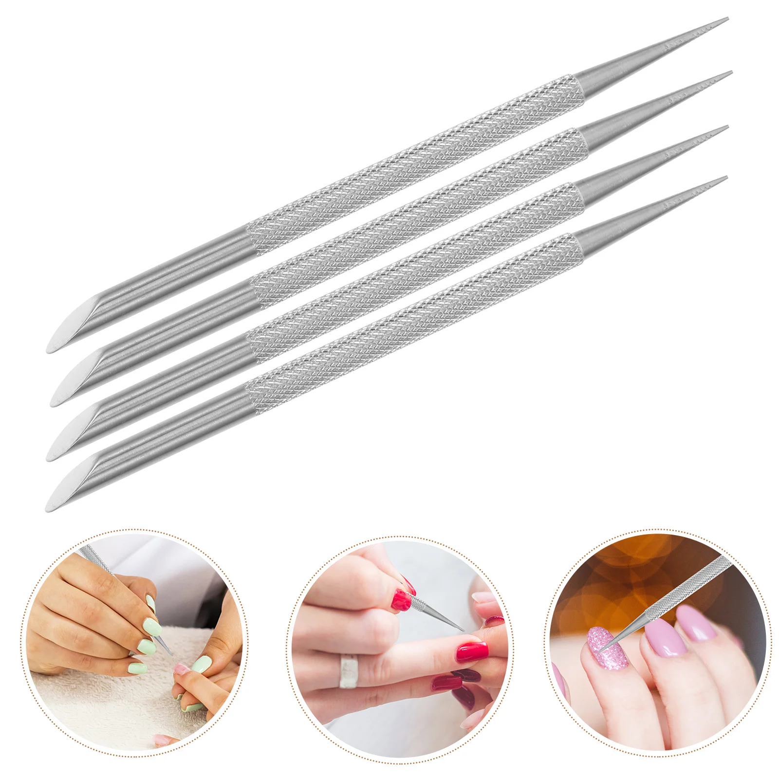 4 pçs de aço inoxidável cutícula empurrador ferramenta raspador de unhas para manicure pedicure removedor de pele morta gel polonês limpeza