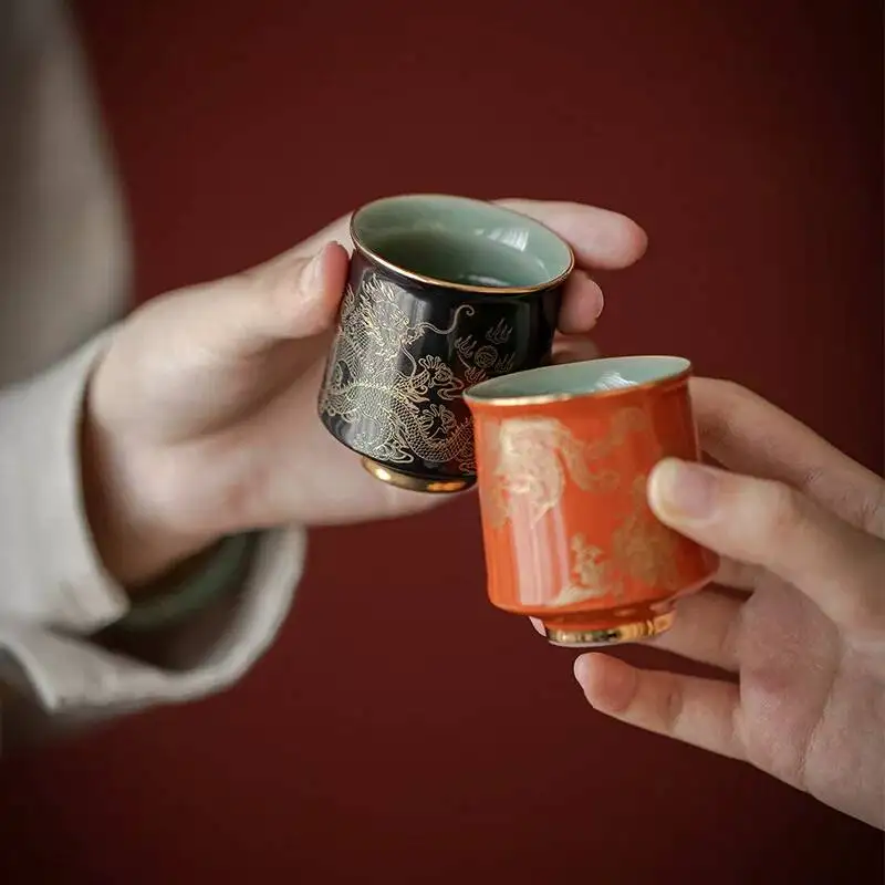 Wuyintang dragon And Phoenix Ausicious Ceramic Pairing Cus With Gold Inlay Perfect For Hay Occasions Set Souvenir Tea
