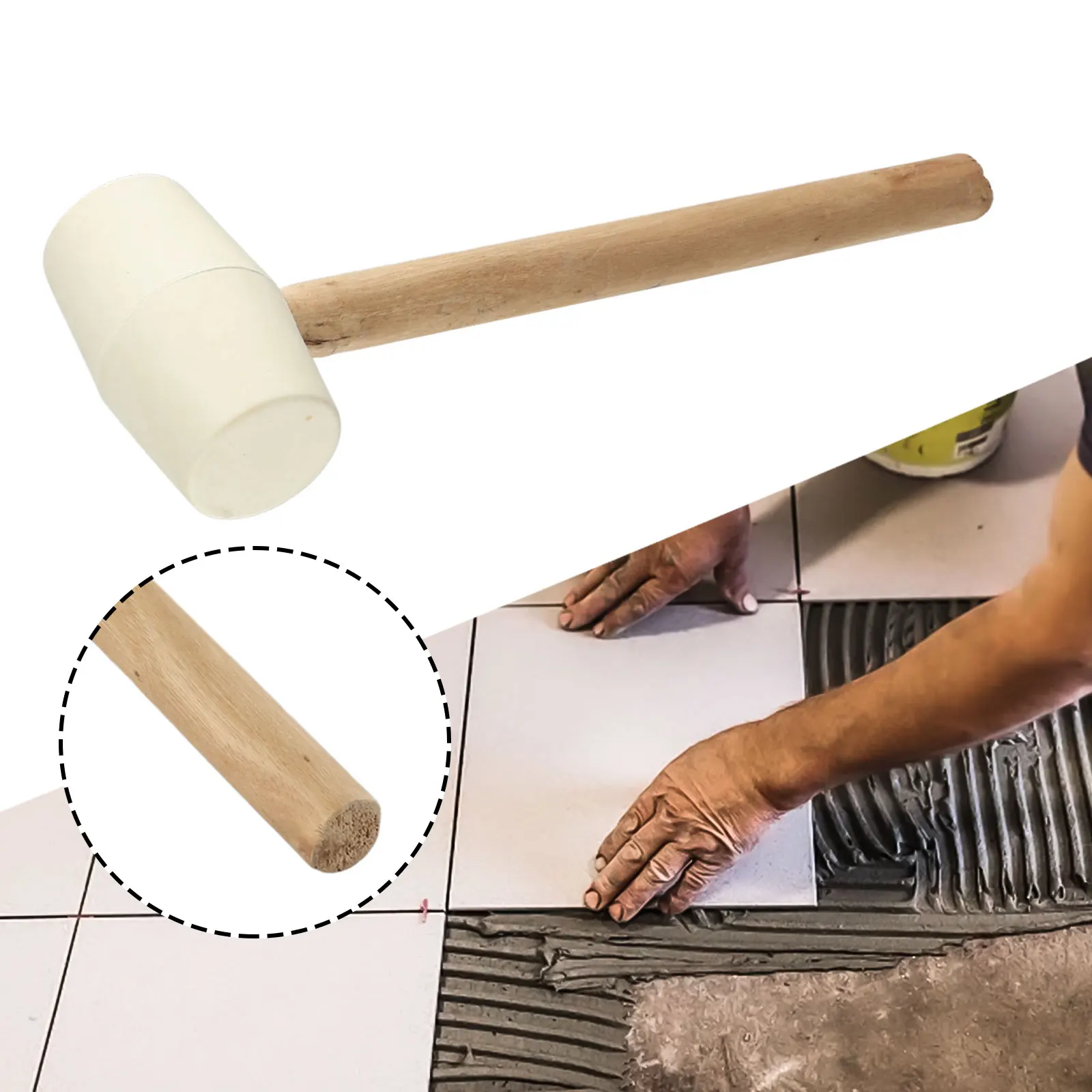 Sturdy Wood Handle Rubber Hammer Mallet  No Peculiar Smell  Suitable for Floor Tile Installation and Back Massage