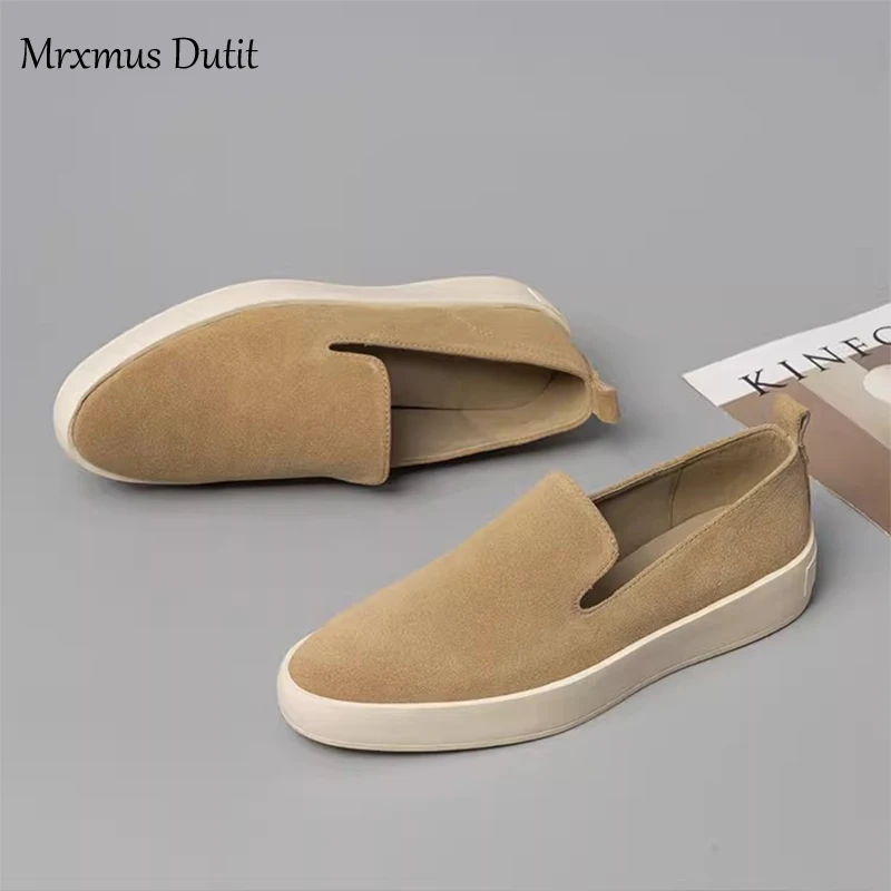 Mrxmus 2023 Autumn Flat Platform Shoes Woman Genuine Leather Suede Lazy Thick Sole Loafers Shoe Casual Sport Vulcanized Sneakers