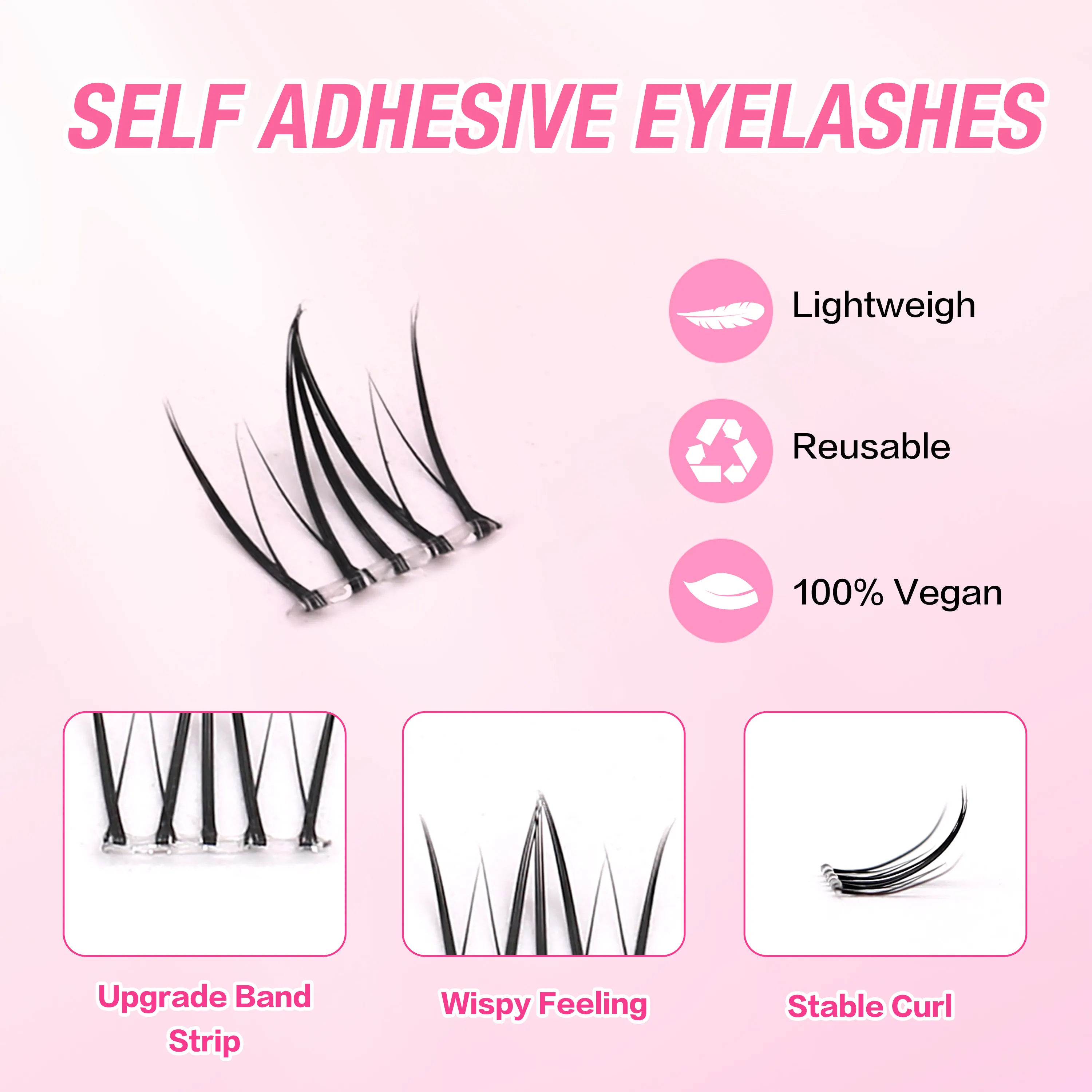 [Self Adhesive Eyelashes] 120pcs FindLove Glue Free Lash Reusable Fluffy Natural Press-on Eyelash Extension Set with Tweezer ﻿