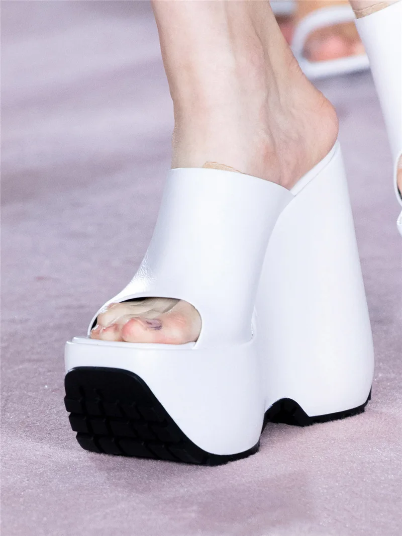 

Peep Toe Wedge Slippers Platform Women Dress Shoes Sexy 14 CM High Heels Banquet Slippers Summer Fashion Designer Sexy Sandals