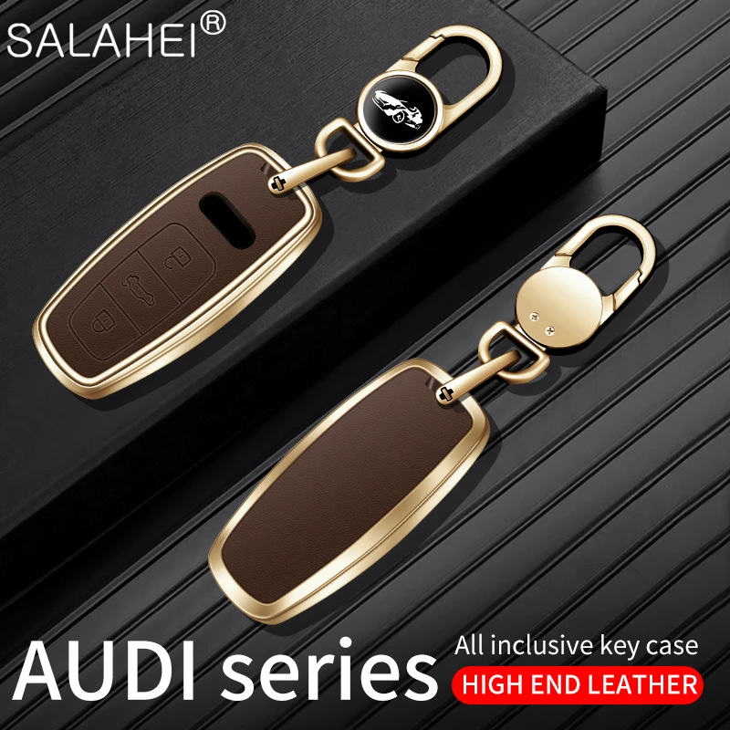 

Aluminum Alloy Leather Car Remote Key Fob Case Cover Shell For Audi A6 A7 A8 E-tron Q5 Q8 C8 D5 Keyless Keychain Accessories