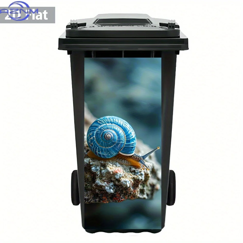 2D Flat Blue - Shell Snail Microscopic Trash Can Sticker – Waterproof, Removable, Nature Detail, Delicate Vibe, Bin Decoration