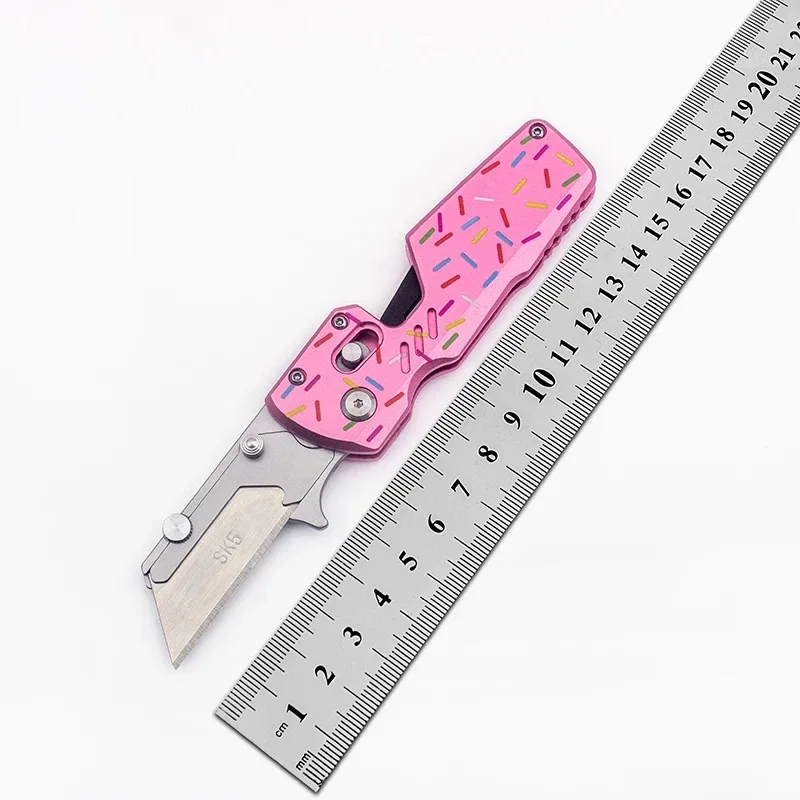 BHBT NEW EDC Donut Aluminium Alloy Outdoor Mini Folding Knife Utility Knife Portable Single-handed Quick-opening Courier Knife