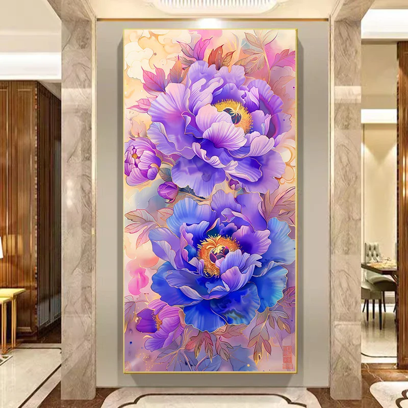 

Вышивка крестом ручной работы: Цветочный дизайн в стиле «Роскошь», вертикальная композиция для гостиной, вышивка нитями, премиум-класс, хлопковая ткань