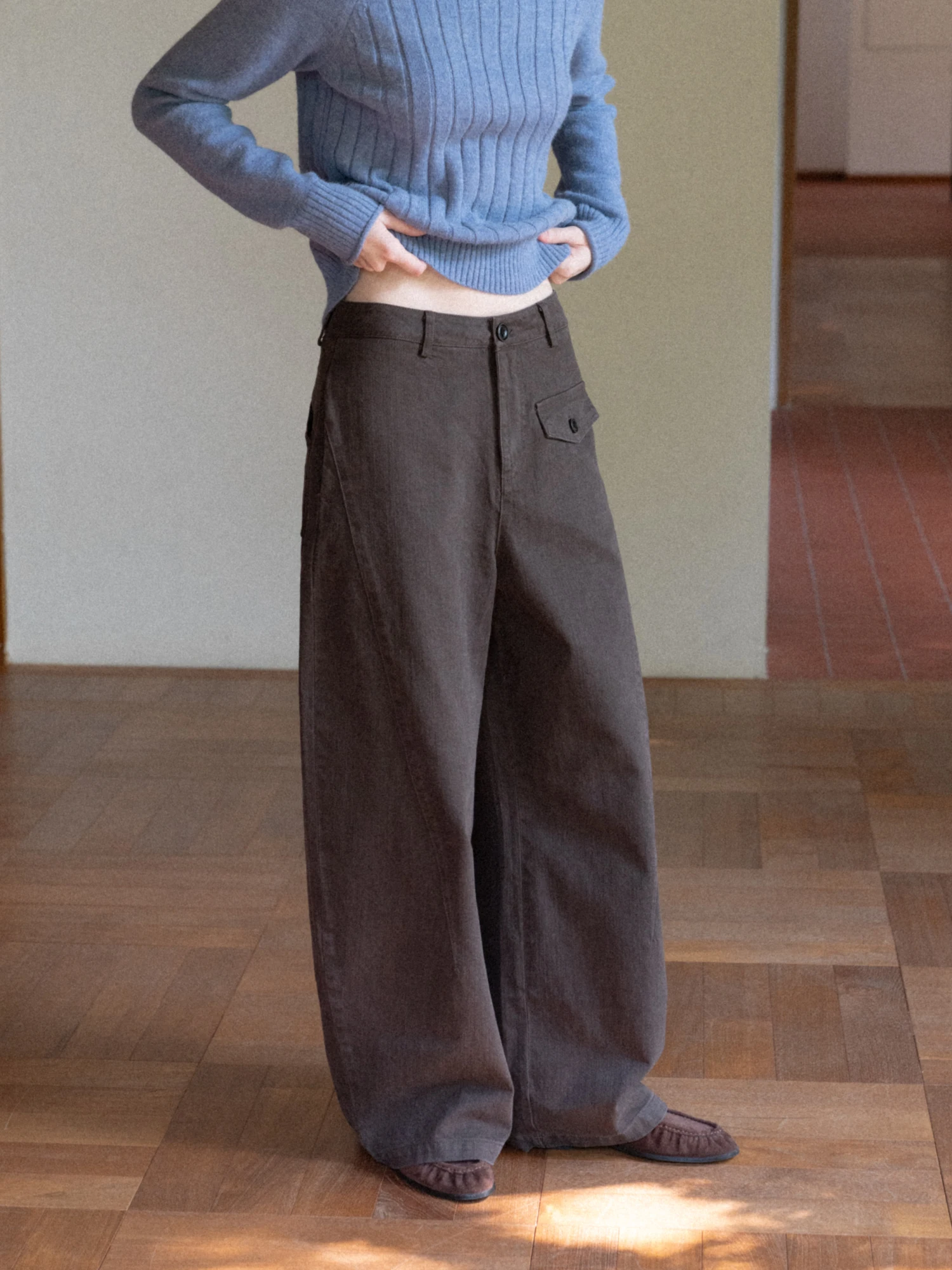 High Waist Wide Leg Pants Women's Casual Style Workwear Design Autumn Winter Loose Commute Simple Divided Line Pants