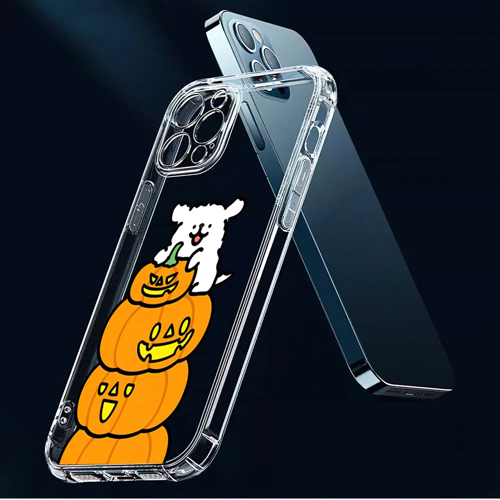 Halloween Maltese Line Dog Cartoon Cute Phone Case For iPhone 11 13 16 15 14 12 Pro Max Plus Clear Transparent Soft Shell image 5