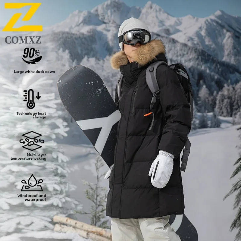 

COMXZ New Winter Puffer Jacket Luxurious Duck Down Hardshell Skiing Windproof Coat Couple Thicken Waterproof Thermal Parka Coat