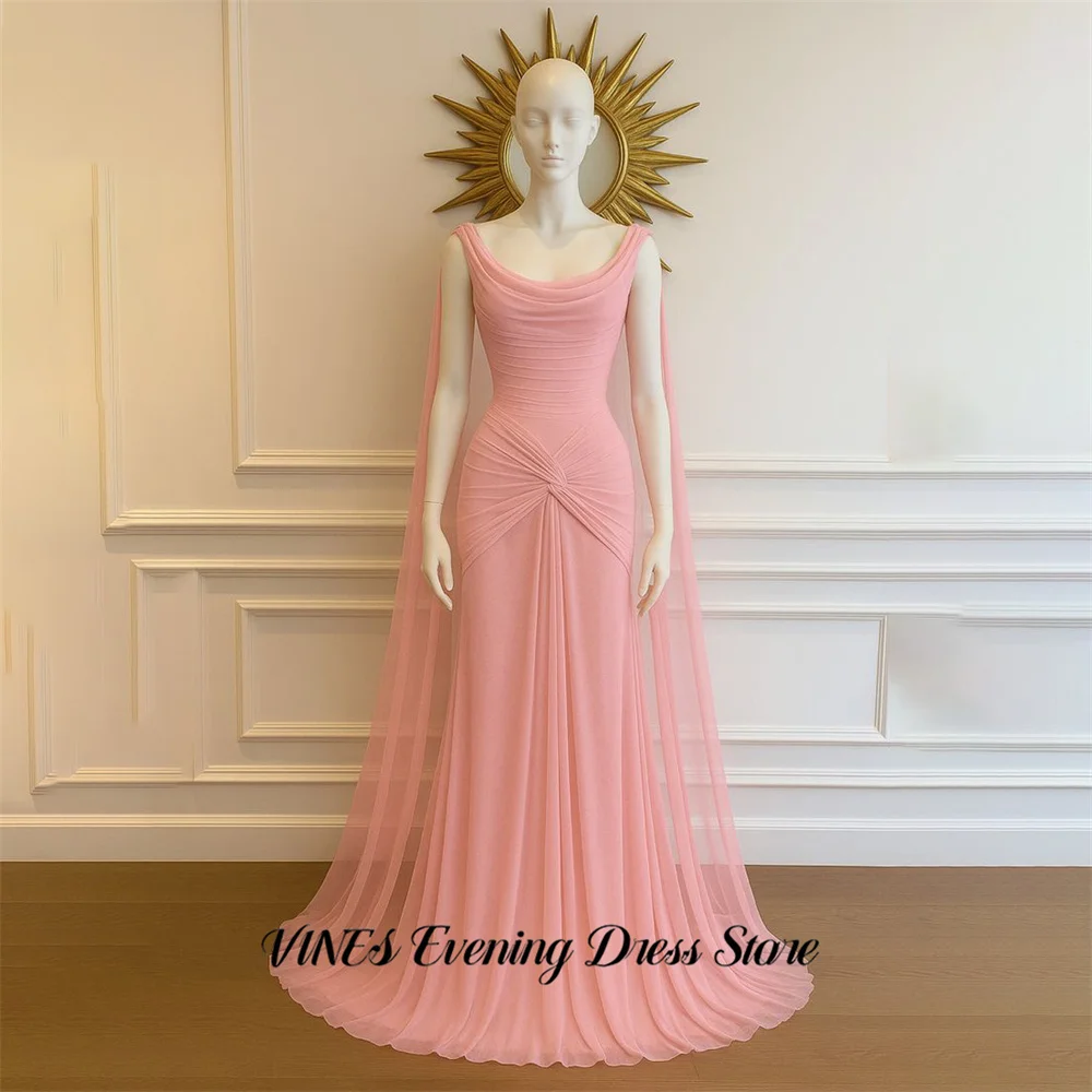 VINES Red Chiffon Evening Dresses Scoop Neck Formal Gown Open Back Night Dresses with Draped Mermaid Prom Dresses Customized image 6