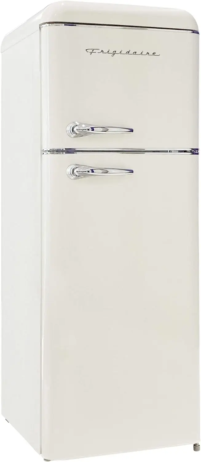 New EFR756-CREAM, 2 Door Apartment Size Retro Refrigerator with Top Freezer, Chrome Handles, 7.5 cu ft, Cream