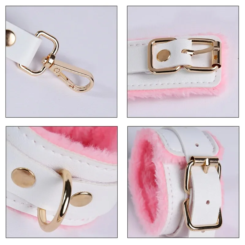 BDSM 섹스 토이 귀여운 고양이 본디지 세트 (여성용 애니메이션 코스프레 포함) 플러시 수갑, 머리띠, 입 막개, 눈가리개, 목걸이