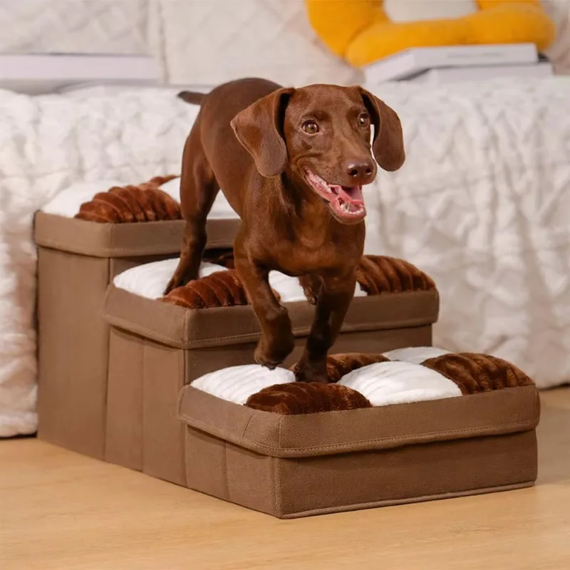

3-Step Folding Dog Step Stairs Foldable Chessboard Handmade Dog Step Stairs, Apartment with Storage and High Bed and Sofa