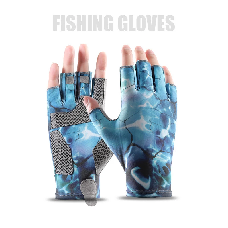 Fishing Gloves Summer Men Women Ice Silk Sun Protection Non-slip Sea Fishing Anti-Cut Thin Cycling Fingerless Gloves Breathable