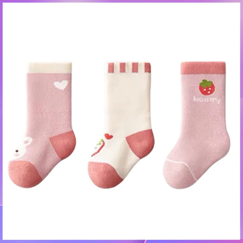 3 pairs of baby socks for autumn and winter warmth, cute and super cute for women, with a middle tube and thick plush loop socks