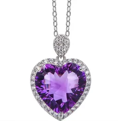 Light luxury Purple Crystal Pendant for women Silver Inlaid Heart necklace clavicle chain Shiny High Romantic Wedding Jewelry