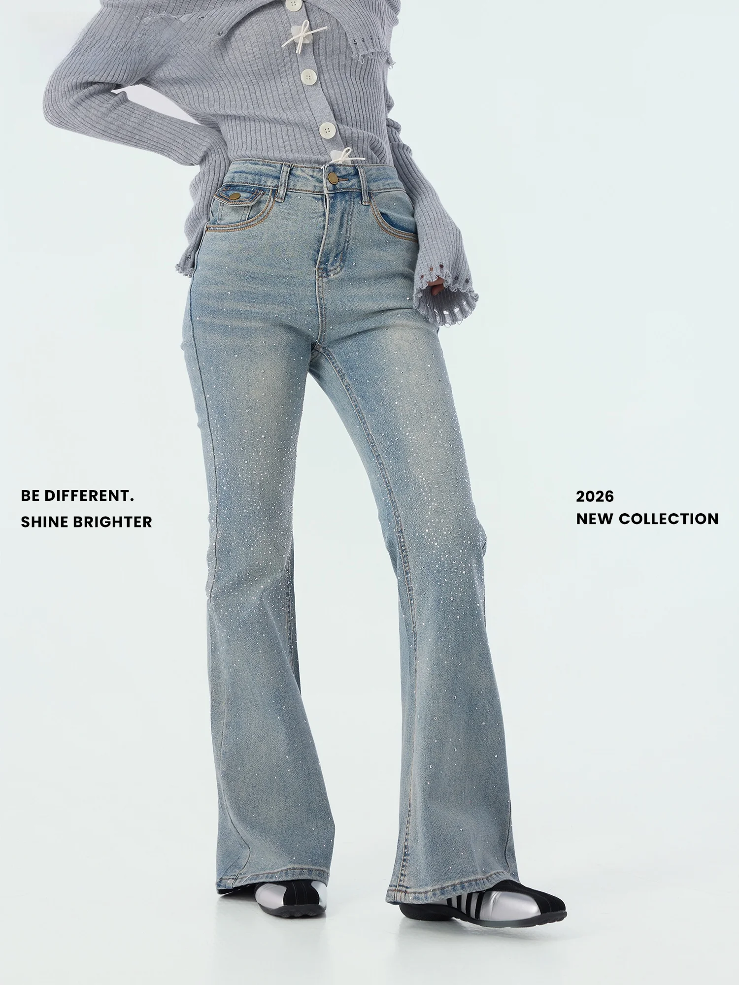 

Didimax Spring New Slim Fit Jeans High Waist iny Diamond Long Pants Versatile Sle Micro Elastic Cotton Jeans for Ladies